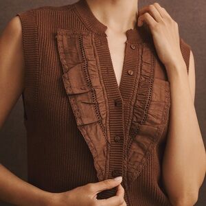 Maeve Chocolate Sleeveless Ruffle Top